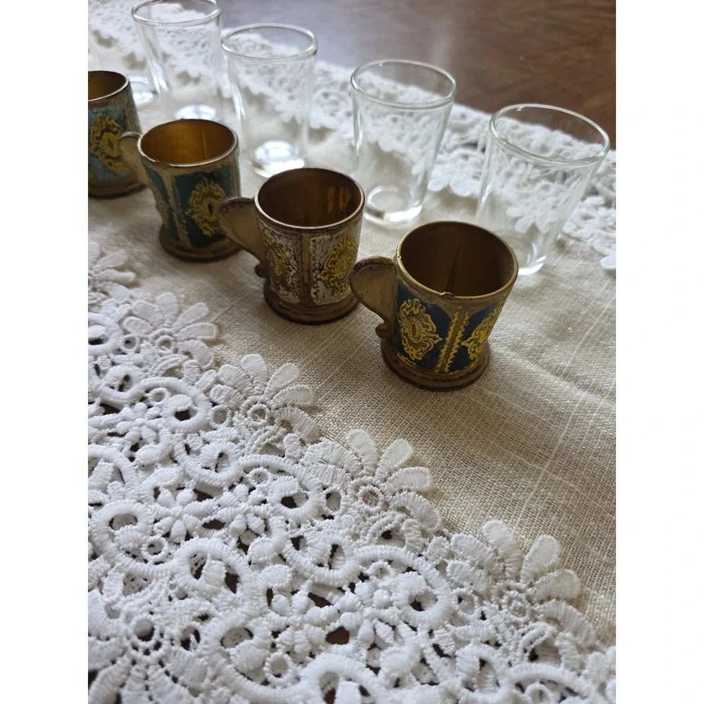 Vintage Florentine Style Miniature Glass Set with plastic Resin Holders 5pc